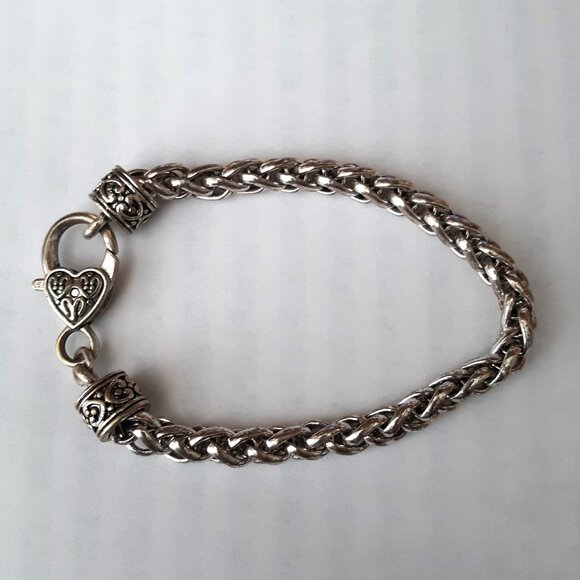 Vintage Bracelet Silver Chain Link Heart Clasp - Picture 3 of 5